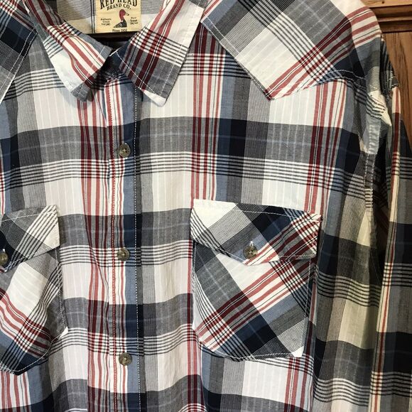 Red Head Brand Co. Western Shirt Men's 3XL Blue Red Plaid Button Up Long Sleeve - Picture 5 of 10